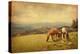 Two Horses and Foal  in Meadow.  Photo in Retro Style. Paper Texture.-A_nella-Premier Image Canvas