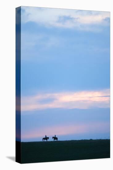 Two Horses and the Riders, Flint Hills, Kansas, United States of America, North America-Bhaskar Krishnamurthy-Premier Image Canvas