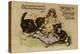 Two Kittens Playing with a Doll on a Birthday Postcard-null-Stretched Canvas