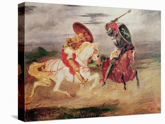 Two Knights Fighting in a Landscape, circa 1824-Eugene Delacroix-Premier Image Canvas
