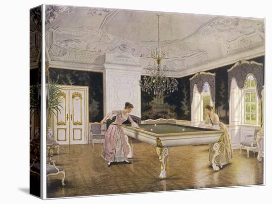 Two Ladies Play in an Elegant Billiard-Room-null-Premier Image Canvas