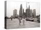 Two Ladies Walking the Sidewalk Skyscrapers in Chicago America's Windy City, in the 1960s-null-Premier Image Canvas