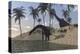 Two Large Brachiosaurus Grazing Along the Water's Edge-null-Stretched Canvas