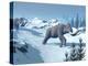 Two Large Mammoths Walking Slowly on the Snowy Mountain-null-Stretched Canvas