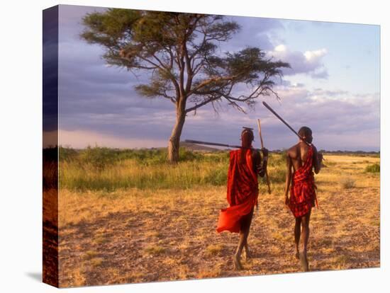 Two Maasai Morans Walking with Spears at Sunset, Amboseli National Park, Kenya-Alison Jones-Premier Image Canvas