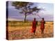 Two Maasai Morans Walking with Spears at Sunset, Amboseli National Park, Kenya-Alison Jones-Premier Image Canvas
