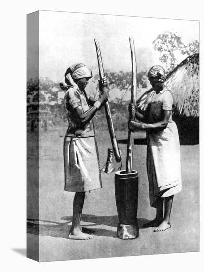 Two Mashona Tribeswomen Pounding Maize and Millet, Zimbabwe, Africa, 1936-null-Premier Image Canvas