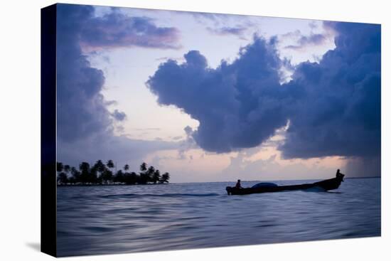 Two Men on a Fishing Boat in the San Blas Islands of Panama at Sunset-Sergio Ballivian-Premier Image Canvas