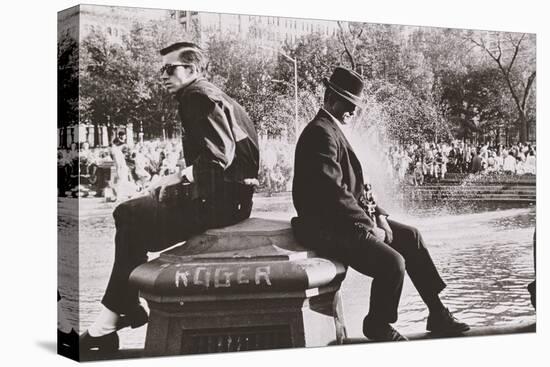 Two Men Sitting Back to Back Near Washington Square Park Fountain, Untitled 9, C.1953-64-Nat Herz-Premier Image Canvas