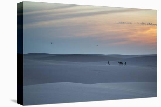 Two Men Walk a Donkey over Dunes at Sunset in Brazil's Lencois Maranhenses National Park-Alex Saberi-Premier Image Canvas