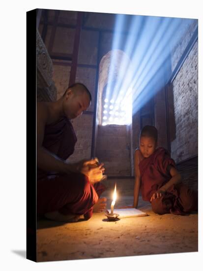 Two Novice Monks Reading Buddhist Texts Inside a Pagoda at Bagan in the Country of Burma (Myanmar)-Kyle Hammons-Premier Image Canvas