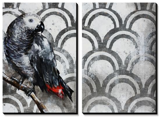 Two of a Feather - Grey Bird-Sydney Edmunds-Stretched Canvas