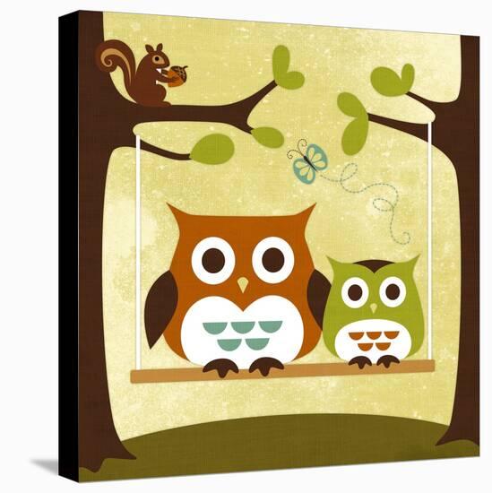 Two Owls on Swing-Nancy Lee-Stretched Canvas