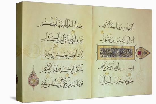 Two Pages from a Koran Manuscript, Illuminated by Mohammad Ebn Aibak-null-Premier Image Canvas