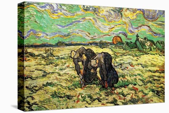 Two Peasant Women Digging in Field with Snow-Vincent van Gogh-Stretched Canvas
