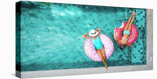 Two People (Mom and Child) Relaxing on Donut Lilo in the Pool at Private Villa. Summer Holiday Idyl-Alena Ozerova-Premier Image Canvas