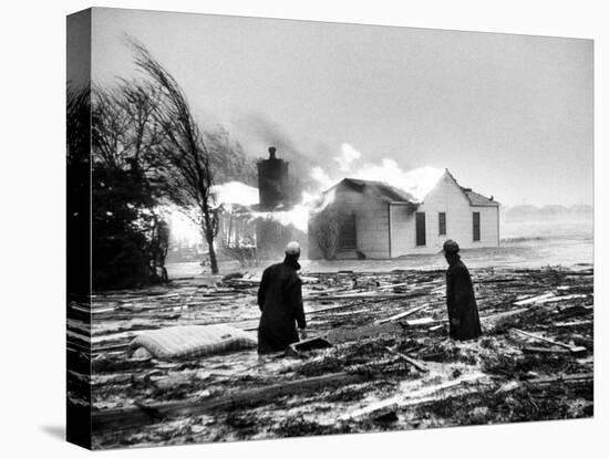 Two People Watching House Burn in Aftermath of Hurricane Hazel-Hank Walker-Premier Image Canvas