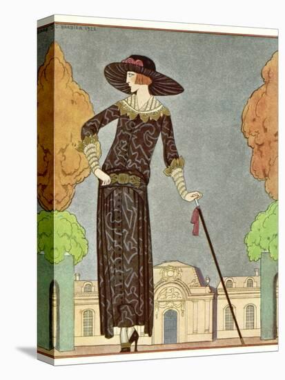 Two-Piece Barrel-Line Dress by Beer with Button Front Deep Cuffs En Bouffants Vandyked Collar-Georges Barbier-Premier Image Canvas