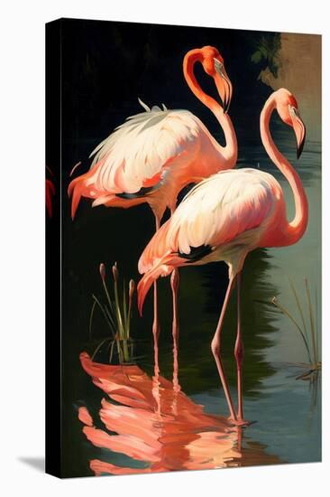 Two Pink Flamingos on the lake-Vivienne Dupont-Stretched Canvas