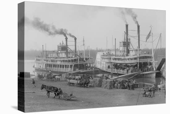 Two Steamboats Along the Levee at the Mississippi River-null-Stretched Canvas