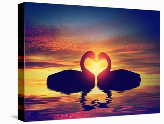 Two Swans Making a Heart Shape at Sunset. Valentine's Day Romantic Concept-Michal Bednarek-Premier Image Canvas
