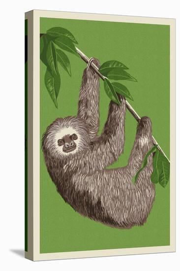 Two Toed Sloth - Letterpress-Lantern Press-Stretched Canvas