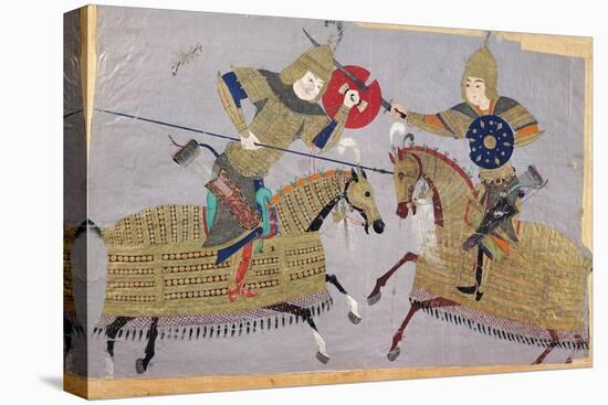 Two Warriors on Horseback in Combat, School of Tabriz, circa 1480-null-Premier Image Canvas
