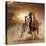 Two Wild Chestnut Horses Running Together in Dust, Front View-mariait-Stretched Canvas