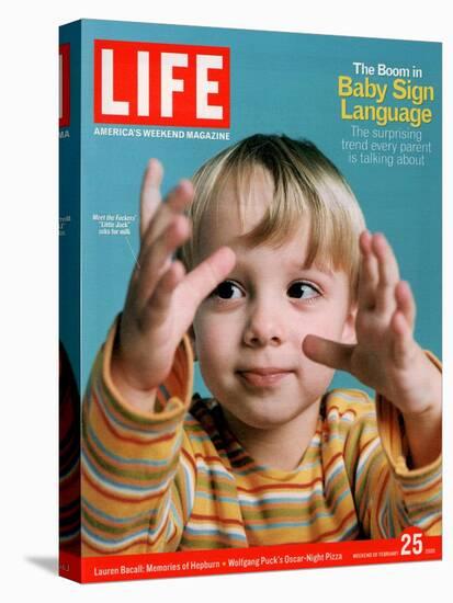 Two-year-old Bradley Pickren using baby sign language to communicate, February 25, 2005-Gabrielle Revere-Premier Image Canvas