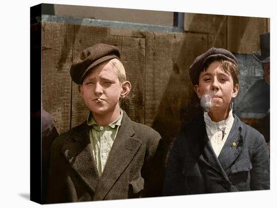 Two Young Newsboys Smoking, Saint Louis, Missouri, Usa, 1910 (Coloured Photo)-Lewis Wickes Hine-Premier Image Canvas