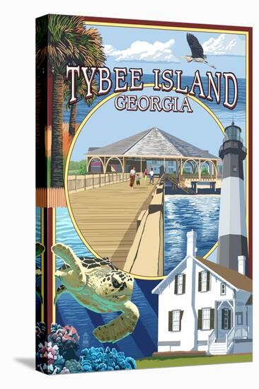 Tybee Island, Georgia - Montage-Lantern Press-Stretched Canvas
