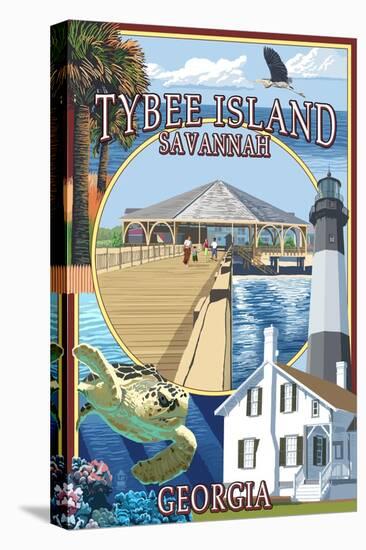 Tybee Island - Savannah, Georgia - Montage-Lantern Press-Stretched Canvas
