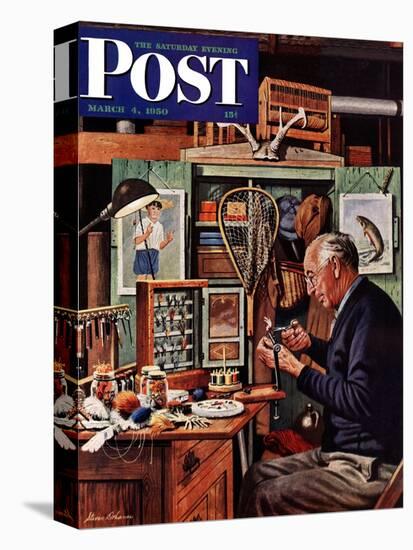 "Tying Flies" Saturday Evening Post Cover, March 4, 1950-Stevan Dohanos-Premier Image Canvas