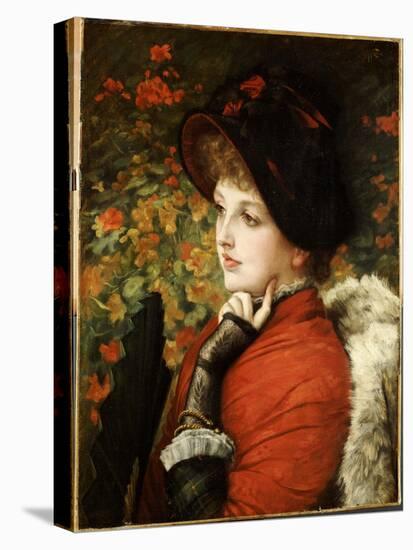 Type of Beauty: Portrait of Mrs. Kathleen Newton in a Red Dress and Black Bonnet, 1880-James Tissot-Premier Image Canvas