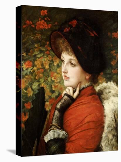 Type of Beauty: Portrait of Mrs. Kathleen Newton, in Red Dress and Black Bonnet-James Tissot-Premier Image Canvas