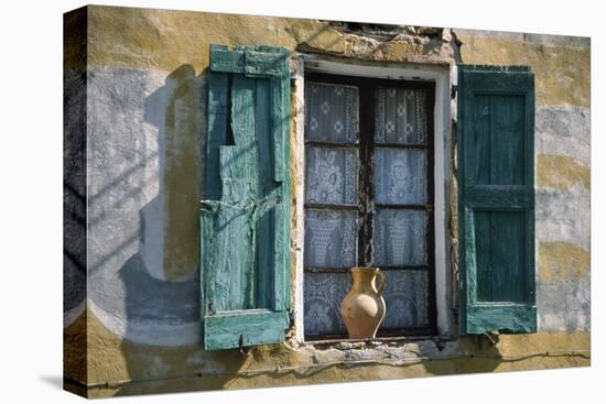 Typical French Window, with Turquoise Wooden Shutters and Terracotta Jug-LatitudeStock-Premier Image Canvas