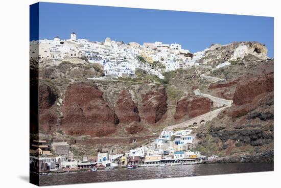 Typical Greek Village Perched on Volcanic Rock with White and Blue Houses and Windmills, Santorini-Roberto Moiola-Premier Image Canvas