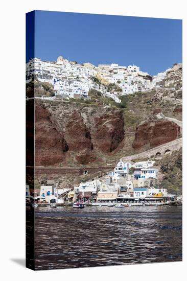 Typical Greek Village Perched on Volcanic Rock with White and Blue Houses and Windmills, Santorini-Roberto Moiola-Premier Image Canvas