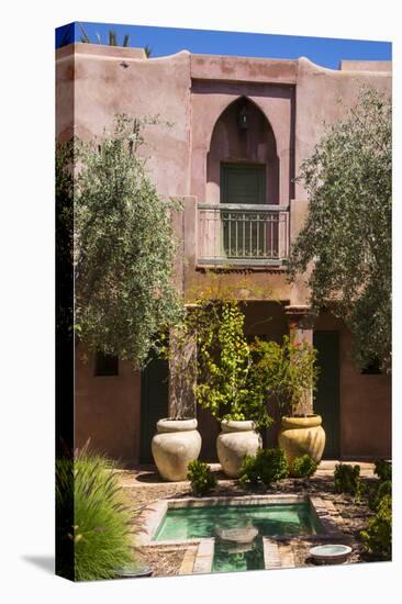 Typical Moroccan Architecture, Riad Adobe Walls, Fountain and Flower Pots, Morocco, Africa-Guy Thouvenin-Premier Image Canvas