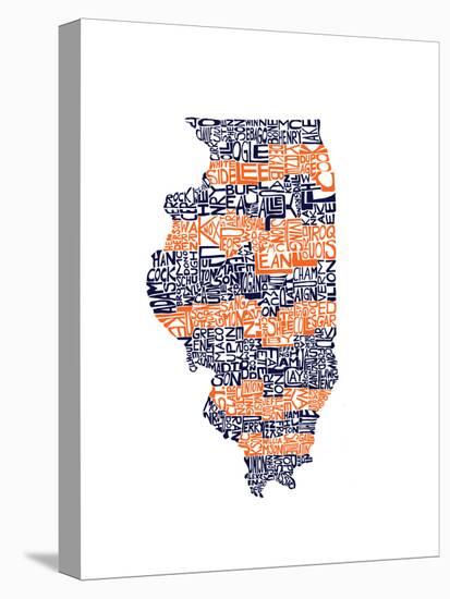 Typographic Illinois Illini-CAPow-Stretched Canvas