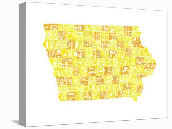 Typographic Iowa Yellow Orange-CAPow-Stretched Canvas