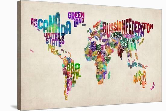 Typographic Text World Map-Michael Tompsett-Stretched Canvas