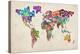 Typographic Text World Map-Michael Tompsett-Stretched Canvas