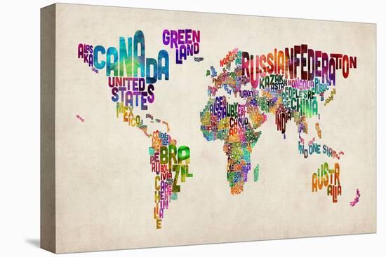 Typographic Text World Map-Michael Tompsett-Stretched Canvas