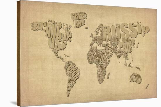Typography Map of the World Map-Michael Tompsett-Stretched Canvas