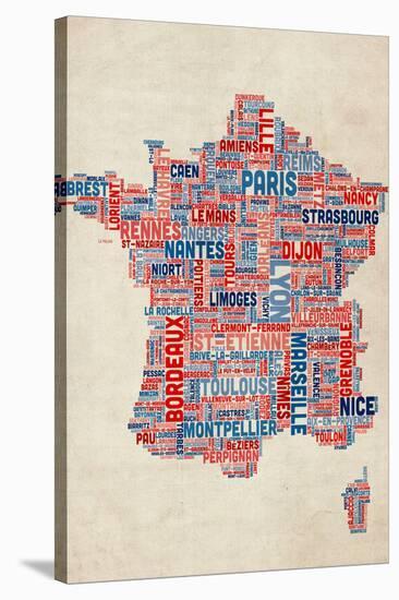 Typography Text Map of France Map-Michael Tompsett-Stretched Canvas