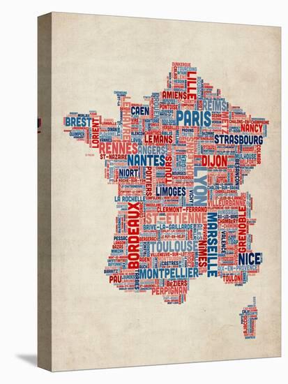 Typography Text Map of France Map-Michael Tompsett-Stretched Canvas