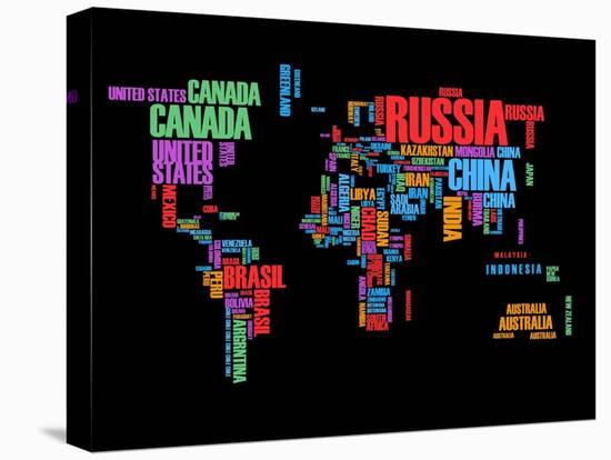 Typography World Map 1-NaxArt-Stretched Canvas