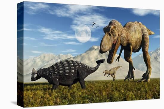 Tyrannosaurus Rex Dinosaurs Confronting a Lone Ankylosaurus-Stocktrek Images-Stretched Canvas