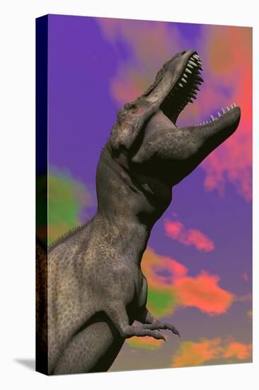 Tyrannosaurus Rex Roaring Against a Colorful Sky-null-Stretched Canvas